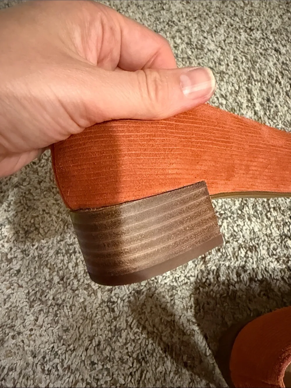Madewell Orange leather Corduroy Low Block Heel Pumps Size 8